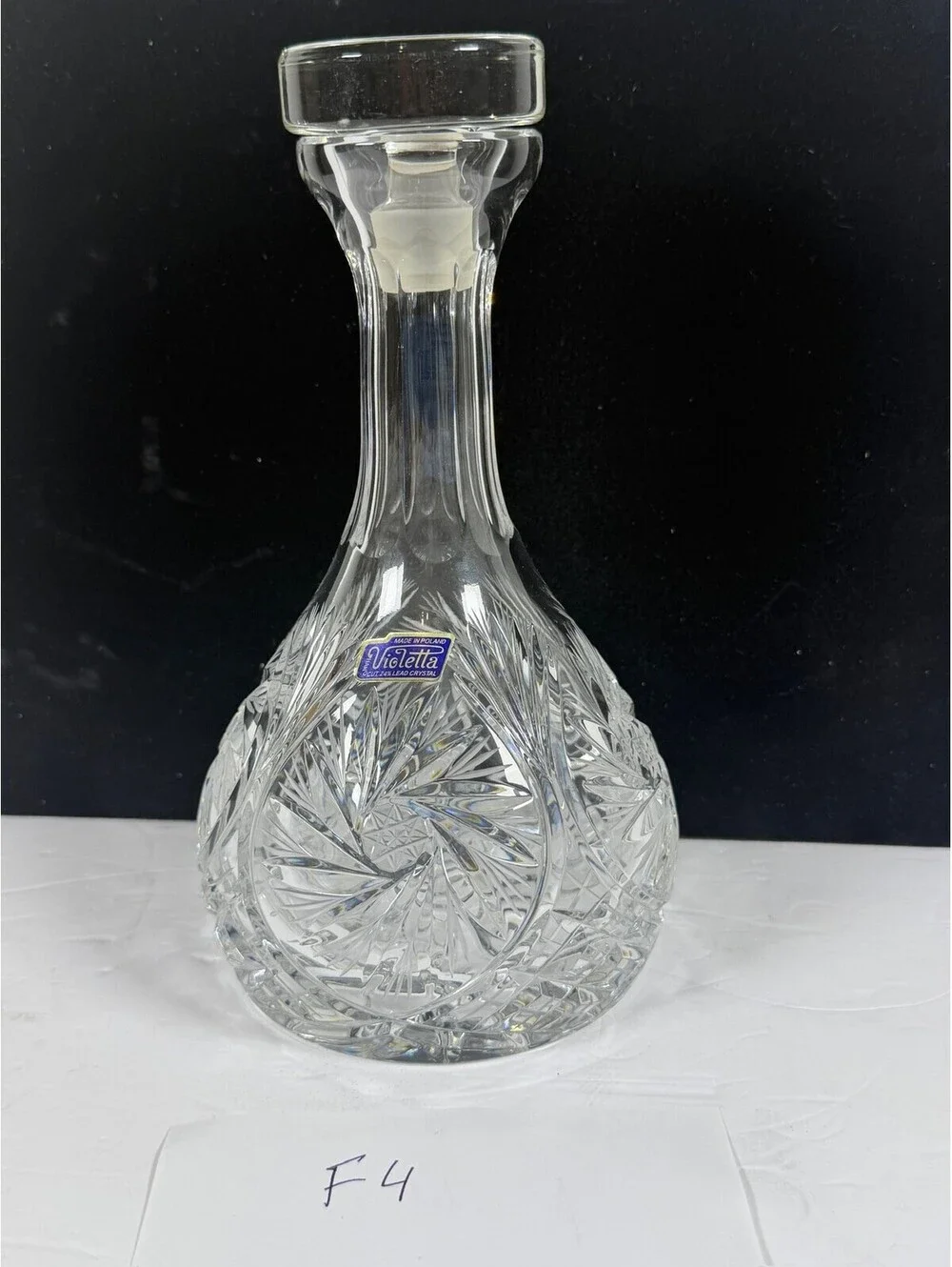 Vintage Violetta Poland 24% Lead Crystal Decanter with Stopper Hand Cut Glass